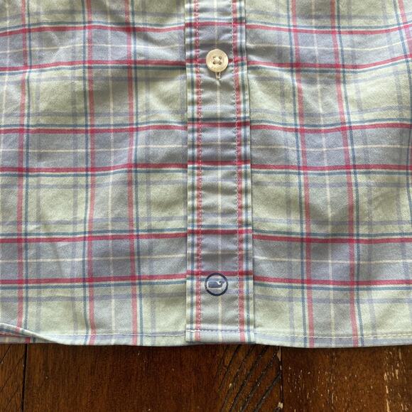 Vineyard Vines Shirt Mens XL Green Blue Red Plaid OTG Performance brrr Cooling - Picture 6 of 10